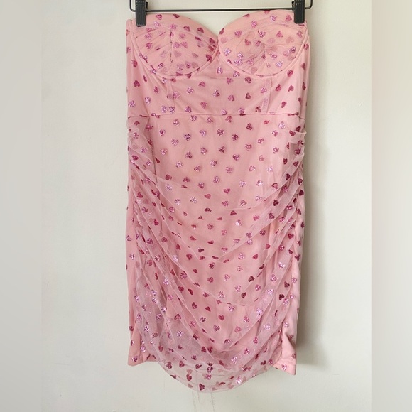 REVOLVE Dress Women’s Medium Superdown Fifi Mesh Pink Heart Mini - Picture 5 of 13